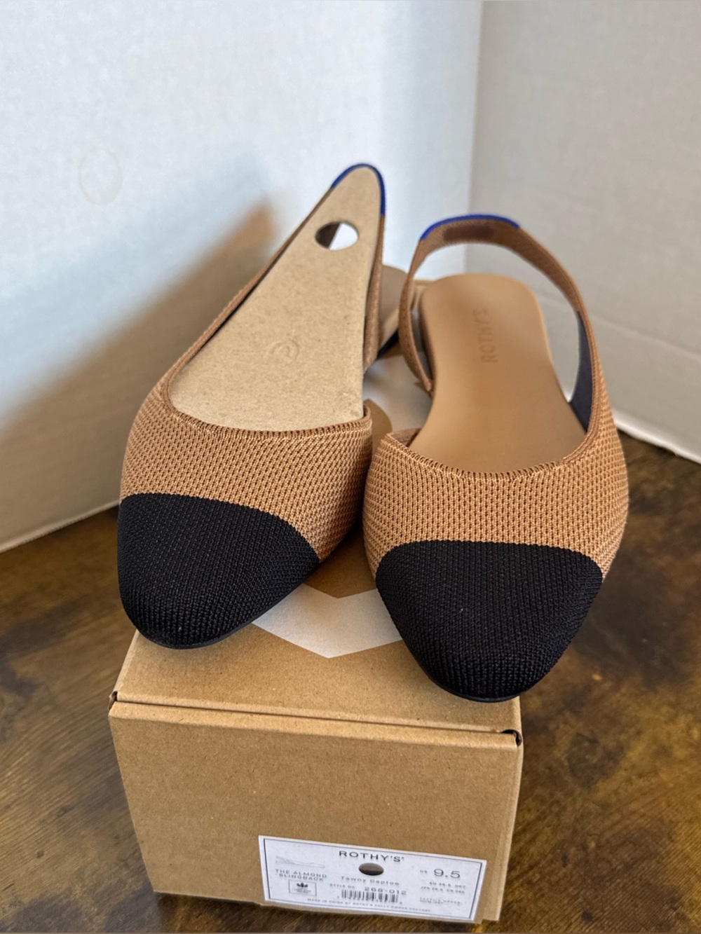 Rothy’s Women’s Slingback Flats Beige/Black Colorblock Knit Pointed Toe 9